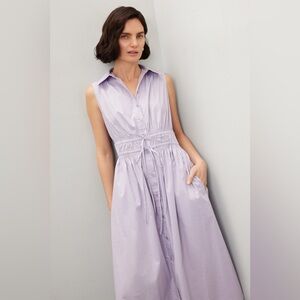 Thakoon Lavender Tie-Waist Midi Shirt Dress Pockets $345 MSRP Large